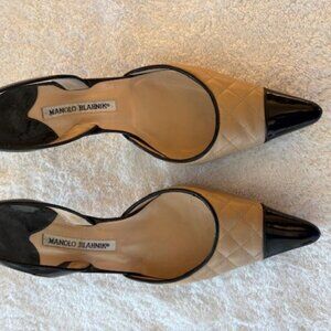 Manolo Bhahnik Quilted Tan & Black Slingbacks - Size 39.5